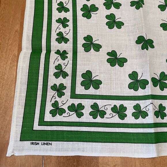 Decorative Vintage Pure Linen Irish Shamrock Tea Towel Wall Hanging Table Runner - Picture 2 of 4